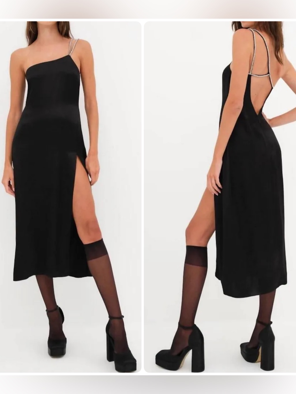 For Love & Lemons Elora One-Shoulder Beaded Staps Slip Midi Dress Nwt $274